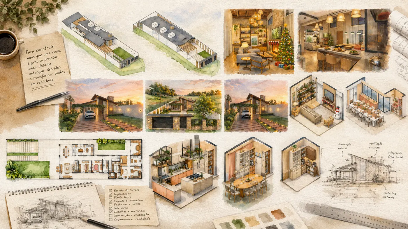 prancha com projetos e imagens da Casa Brignol