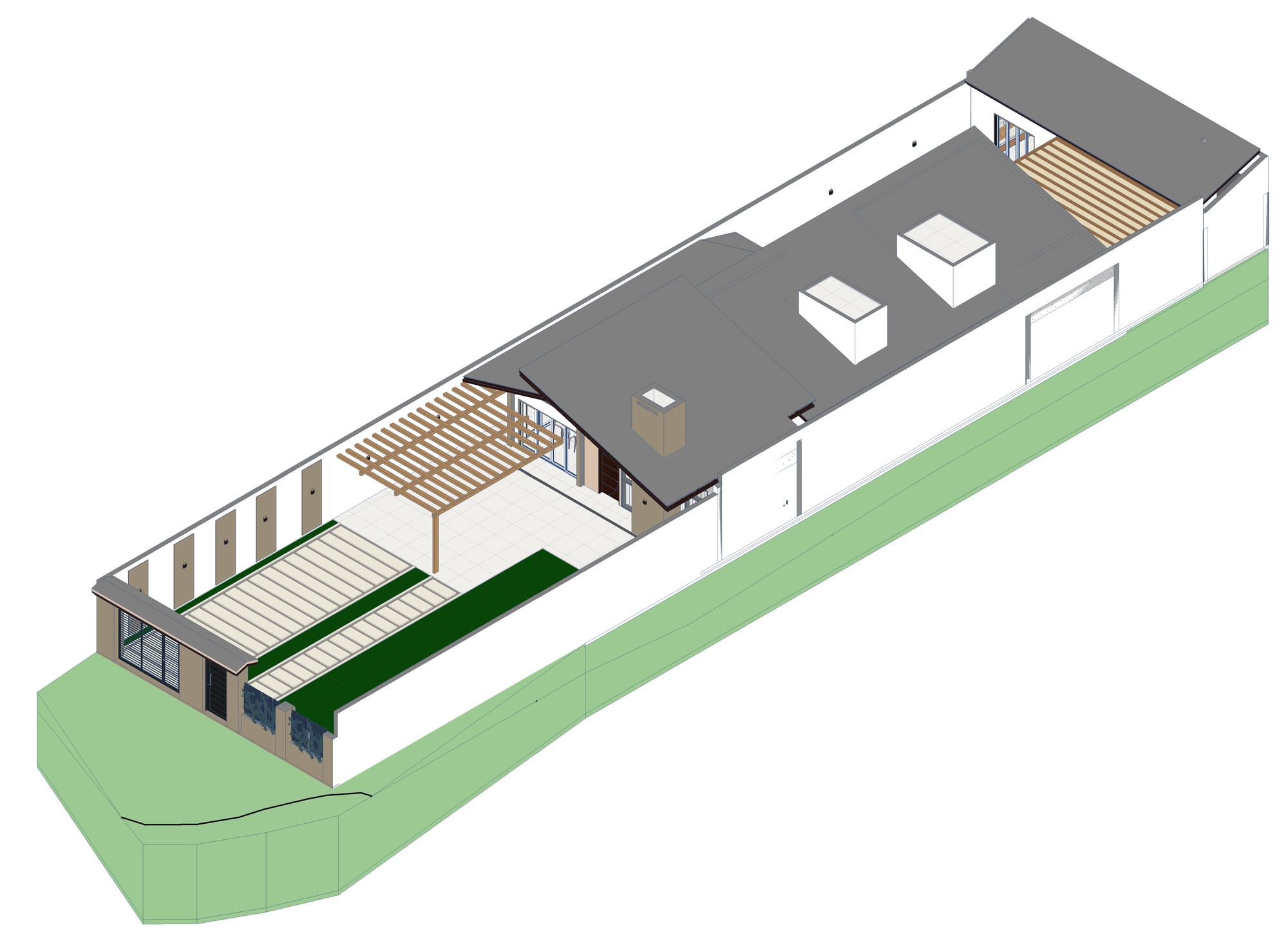 Axonométrica geral da Casa Família Brignol, vista 3D superior