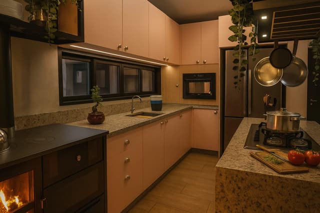 Sala e cozinha integradas, outro ângulo